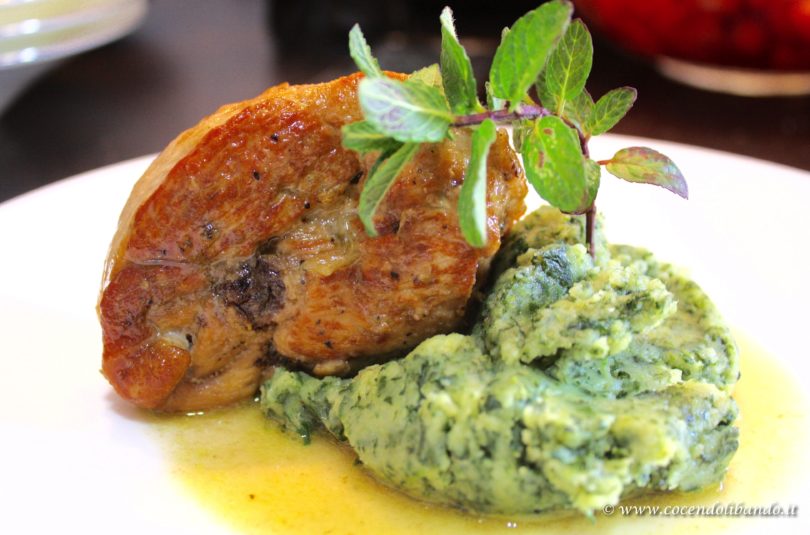 Agnello alla menta con pasticcio di patate e spinaci