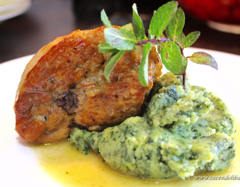 Agnello alla menta con pasticcio di patate e spinaci
